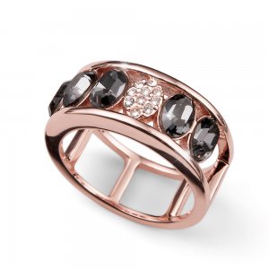 Prsten s krystaly Swarovski Oliver Weber Style rosegold silver night