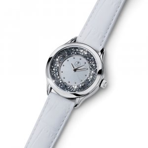 Dámské hodinky s krystaly Swarovski Oliver Weber Rocks Steel white Leatherstrap