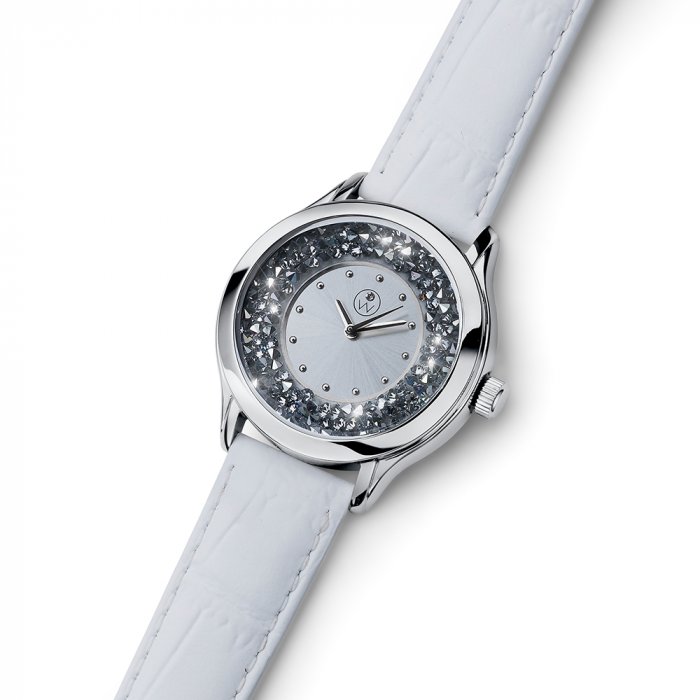 Dámské hodinky s krystaly Swarovski Oliver Weber Rocks Steel white Leatherstrap